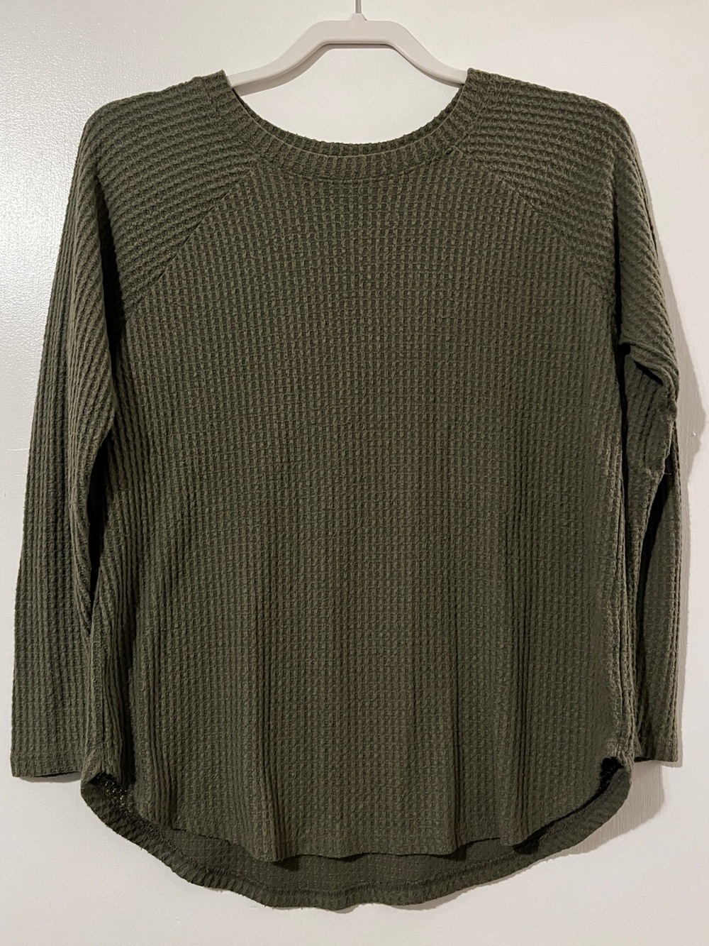 American Eagle Olive Waffle-Knit Pullover